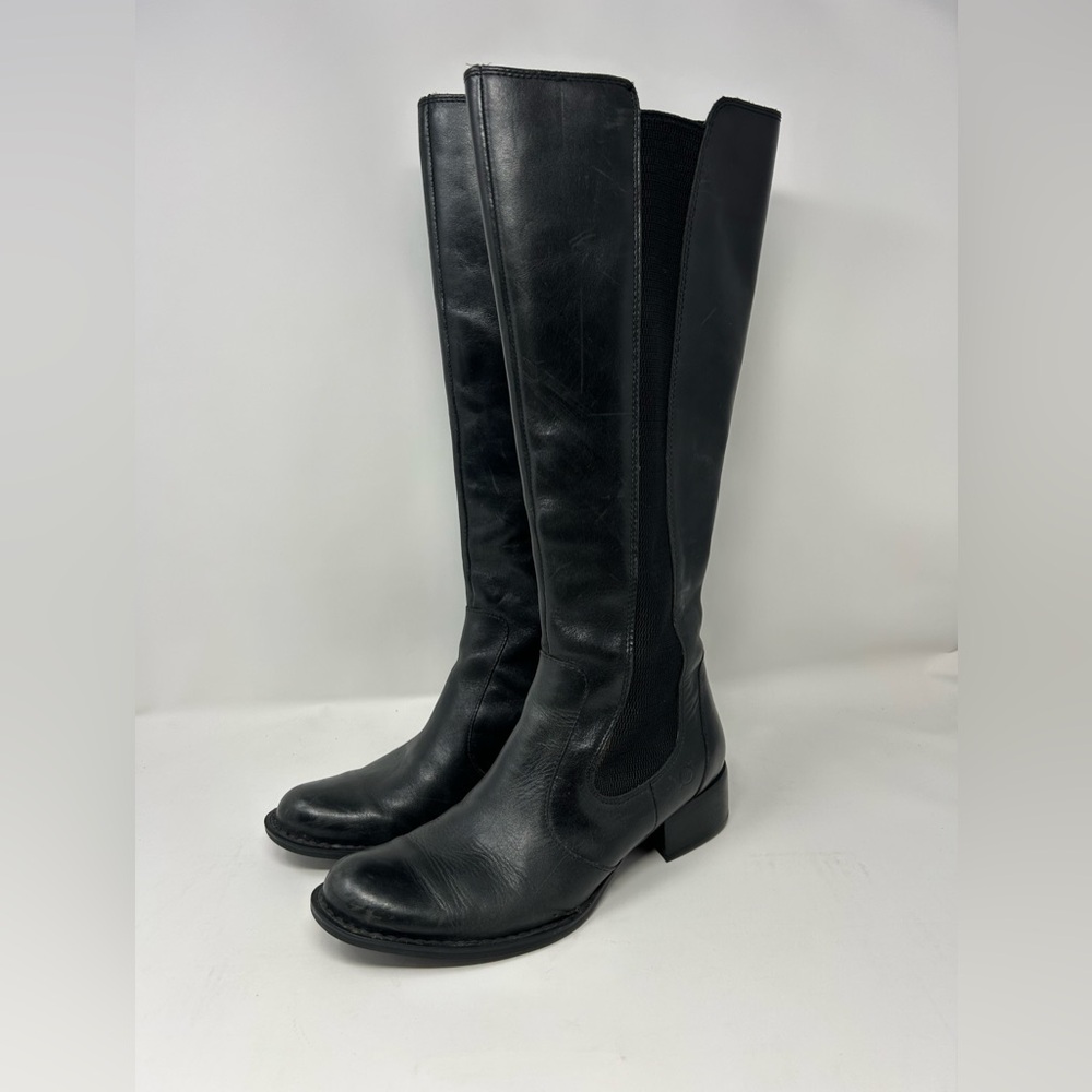 Born Valentina Women's Knee High Riding Boots Size 7 Black Leather Zip Up Tall